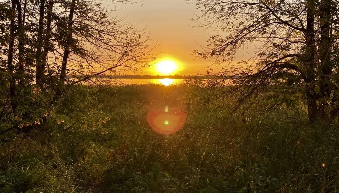 Coucher de soleil au parc de la Frayère en bordure du fleuve.