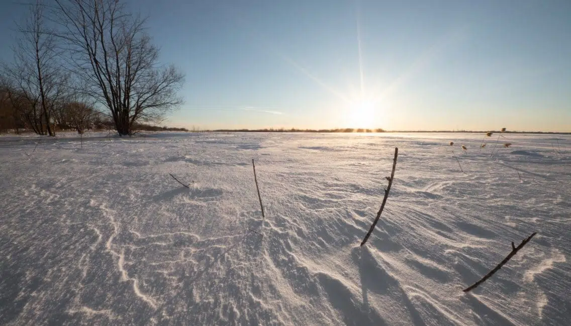 Le fleuve recouvert de neige au parc de la Frayère