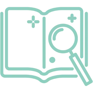 Icône affichant une loupe devant un livre