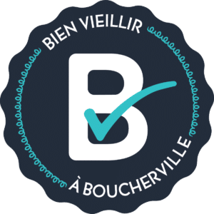Logo Bien vieillir à Boucherville : B blanc sur fond bleu marin