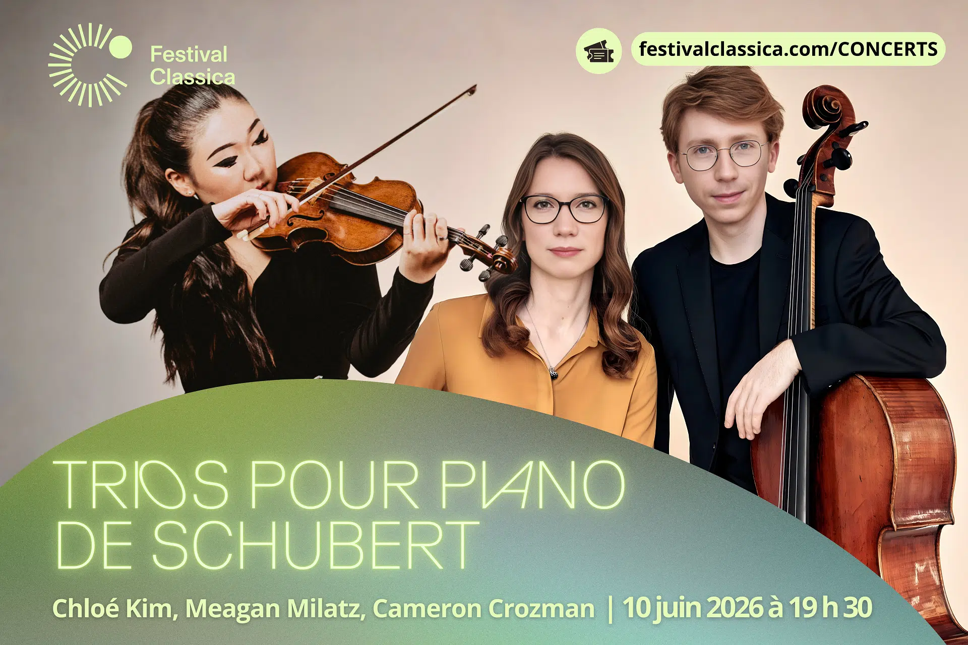 les musiciens Chloé Kim, Meagan Milatz et Cameron Crozman