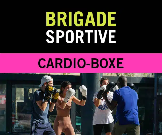 Visuel brigade sportive où l'on voit des gens pratiquer le cardio boxe à l'extérieur