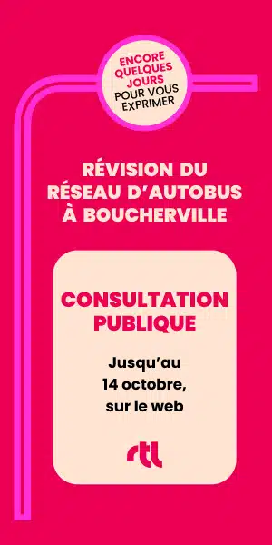 Visuel du Réseau de transport de Longueuil qui annonce une consultation publique en ligne jusqu'au 14 octobre.
